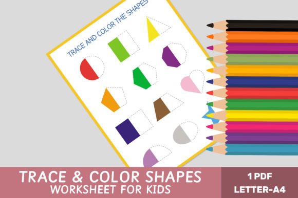 Shapes Worksheet- Trace, Color, Symmetry Graphic Teaching Materials By Let´s go to learn!