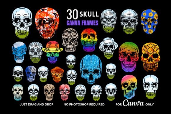 30 Skull Canva Frames: Spooky and Stylis Graphic Graphic Templates By ElementDesignAndArt