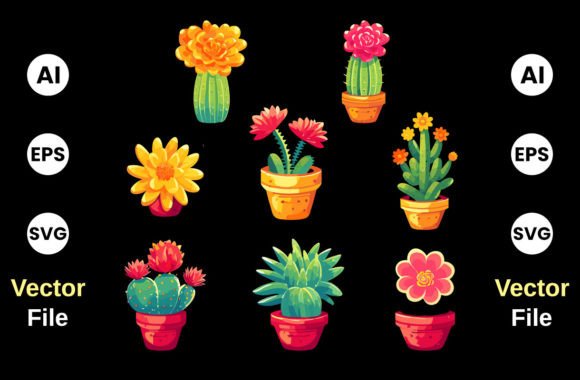 Colorful Cactus Vector Illustration Graphic AI Illustrations By sumon758