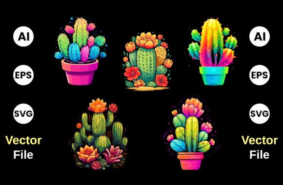 Colorful Cactus Vector Illustration Graphic AI Illustrations By sumon758