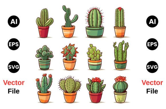 Colorful Green Cactus Vector Graphic AI Illustrations By sumon758