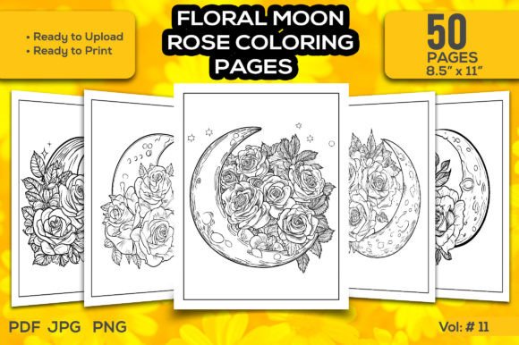 Floral Moon Rose Coloring Pages Grafik KI Seiten zum Kolorieren Von TeamlancerBD