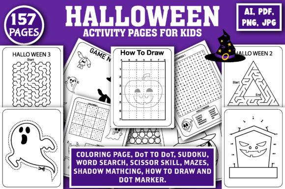 Halloween Activity Page for Kids Vol - 5 Graphic Teaching Materials By Ministed Night