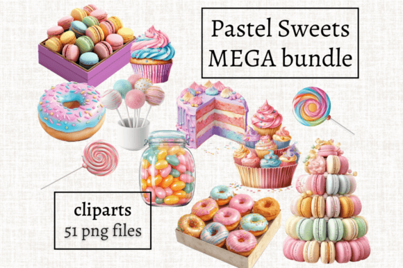 Pastel Sweets Clipart Bundle, Candies Gráfico Ilustraciones Imprimibles Por MashMashStickers