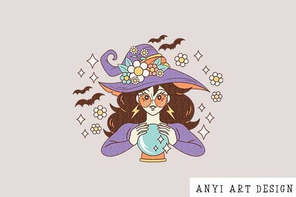 Retro Groovy Witch Sublimation PNG Graphic Crafts By Anyi Art Design