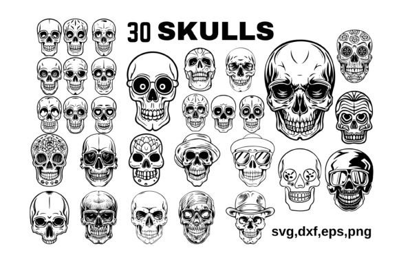 Skull SVG Bundle: 30 Unique Designs Gráfico Ilustrações para Impressão Por ElementDesignAndArt