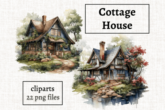 Watercolor Cottage House Clipart Bundle Graphic Illustrations By MashMashStickers