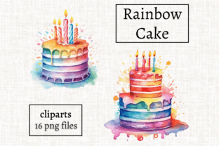 Watercolor Rainbow Birthday Cake Clipart Graphic Illustrations By MashMashStickers 1