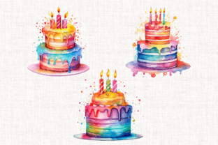 Watercolor Rainbow Birthday Cake Clipart Graphic Illustrations By MashMashStickers 3