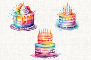 Watercolor Rainbow Birthday Cake Clipart Graphic Illustrations By MashMashStickers 4