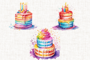 Watercolor Rainbow Birthday Cake Clipart Graphic Illustrations By MashMashStickers 5