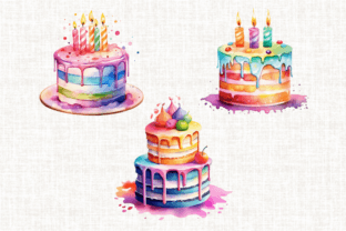 Watercolor Rainbow Birthday Cake Clipart Graphic Illustrations By MashMashStickers 6