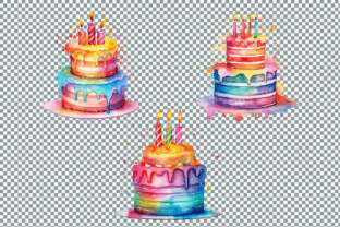 Watercolor Rainbow Birthday Cake Clipart Graphic Illustrations By MashMashStickers 8