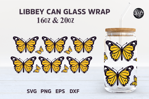 Butterfly Libbey Can Glass Wrap 16oz SVG Graphic Crafts By LazyCraftlab