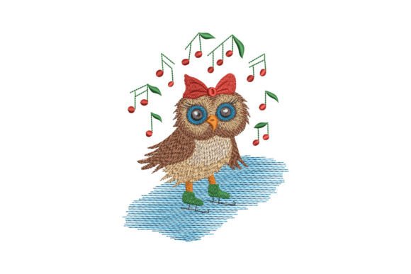 Ice Skating Owl Sports Embroidery Design By EmbArt