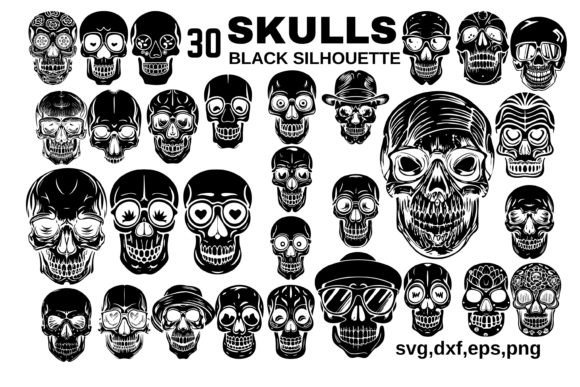 Skull Silhouette Svg Bundle Gráfico Ilustrações para Impressão Por ElementDesignAndArt