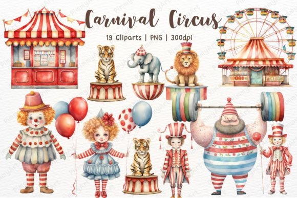 Circus Carnival Watercolor Sublimation Graphic Illustrations By PimmyArt
