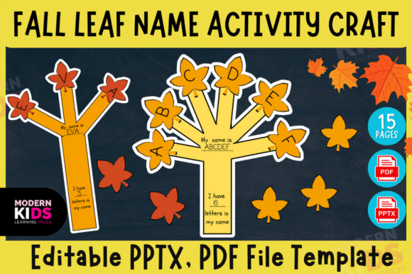 Editable Fall Leaf Name Activity Craft Gráfico Primer curso Por Ovi's Publishing