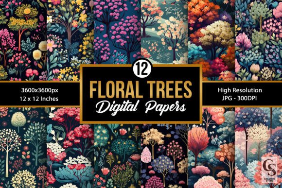 Floral Trees Patterns Digital Papers Grafik KI Muster Von Creative Store