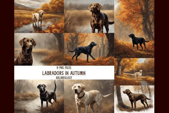 Labrador Retrievers in Autumn Graphic AI Illustrations By Arlineology