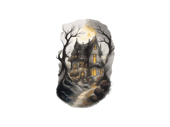 Sublimation Clip Art Haunted House SVG Graphic AI Illustrations By phoenixvectorarts