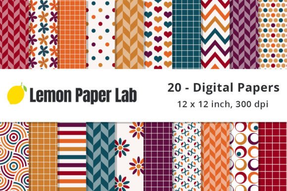 Autumn Geometric Digital Patterns Gráfico Patrones de Papel Por Lemon Paper Lab