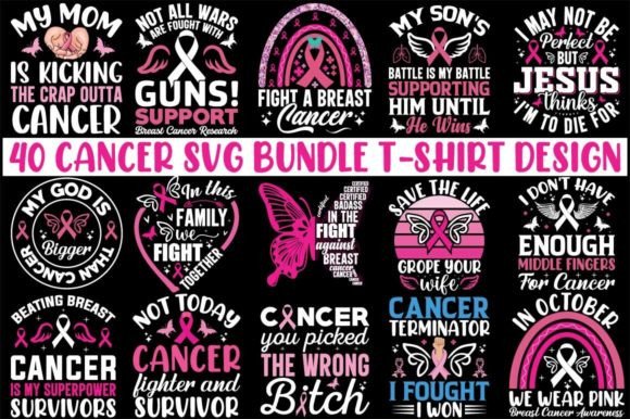 Cancer SVG Pink Color Bundle T-shirt Illustration Designs de T-shirts Par almamun2248