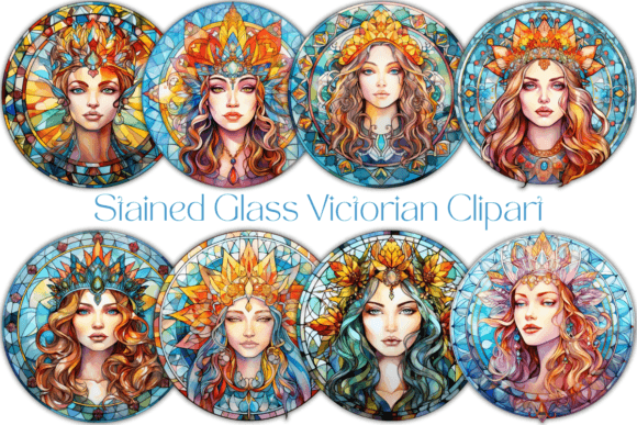 Stained Glass Victorian Clipart Grafica Illustrazioni Stampabili Di Digital Xpress
