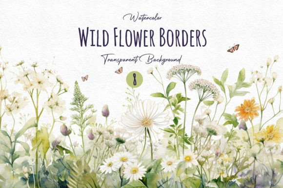 Watercolor White Wild Flower Borders PNG Graphic Illustrations By DesignBible