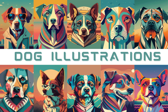 10 Retro Dog Artworks in Origami Style Illustration Illustrations Imprimables Par Endrawsart