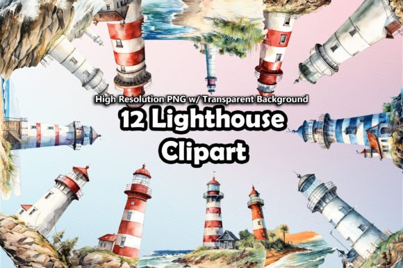 12 Lighthouse Clipart PNG Graphic Illustrations By printztopbrand