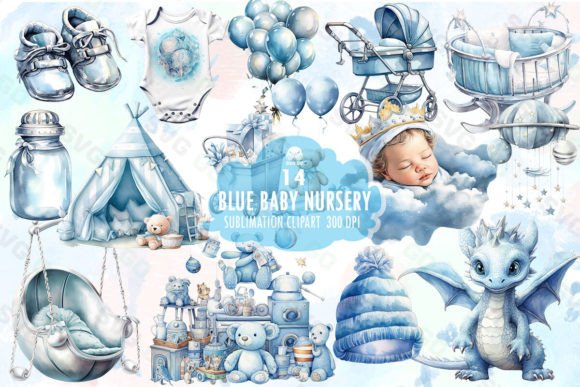 Blue Baby Nursery Sublimation Clipart Grafik Druckbare Illustrationen Von SVG Go