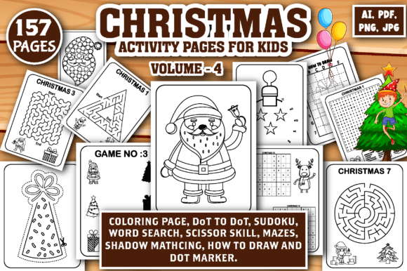 Christmas Activity Page for Kids Vol - 4 Grafik Ausmalseiten & Malbücher für Kinder Von Ministed Night