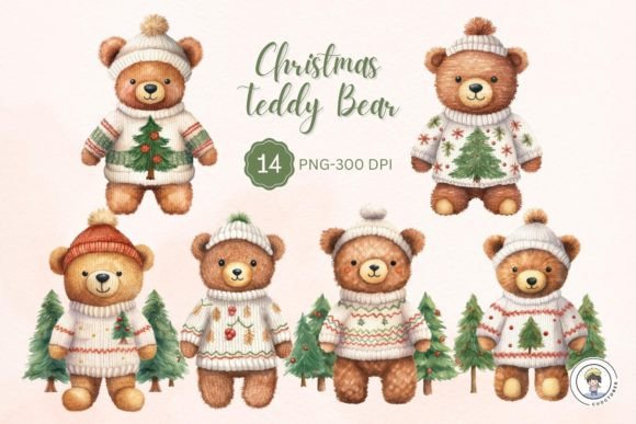 Christmas Cute Doll Teddy Bear Clipart Graphic Illustrations By cuoctober