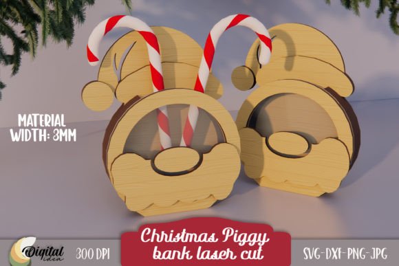 Christmas Piggy Bank LaserCut. Money Box Grafik 3D Weihnachten Von Digital Idea