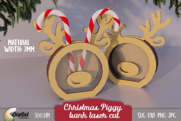 Christmas Piggy Bank LaserCut. Money Box Graphic 3D Christmas By Digital Idea