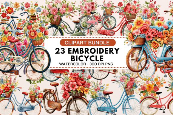 FREE Embroidery Bicycle Clipart Bundle Gráfico Ilustraciones Imprimibles Por Regulrcrative