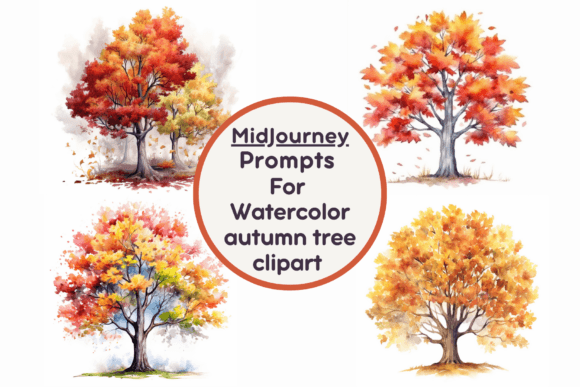 Watercolor Autumn Tree Clipart Gráfico Generados por IA Por Milano Creative