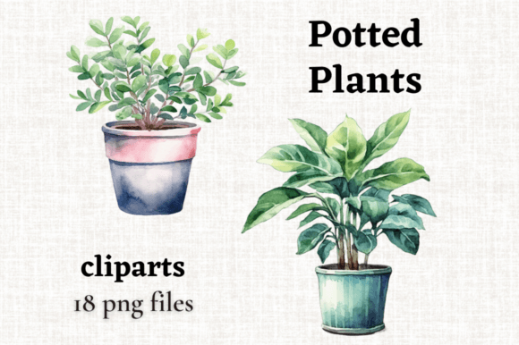 Watercolor Potted Plant Clipart Bundle Gráfico Ilustraciones Imprimibles Por MashMashStickers