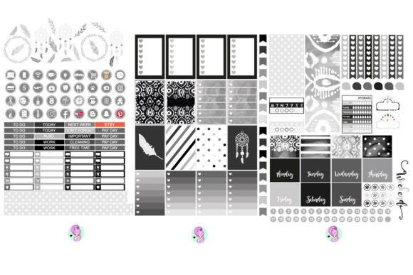 Boho Happy Planner Printable Sticker Kit Grafik Plotterdateien Von BixiBina