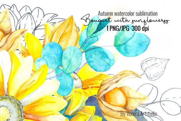 Bouquet with Sunflowers Graphic Illustrations By Venera.Artstudio
