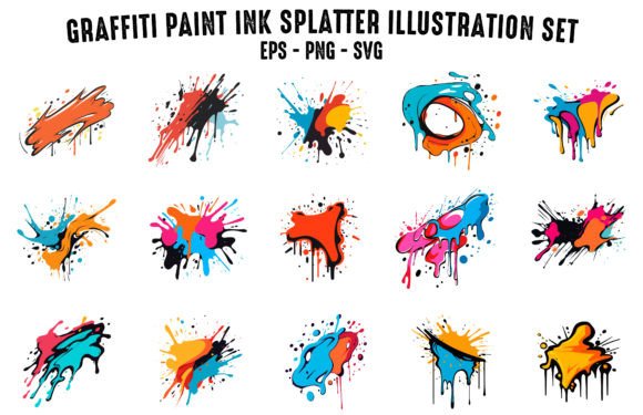 Set of Graffiti Ink Splatter Vector Graphic Illustrations By Gfx_Expert_Team
