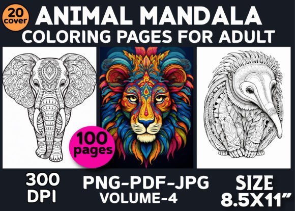 100 Animal Mandala Coloring Pages Gráfico Páginas y libros de colorear para adultos Por ArT zone