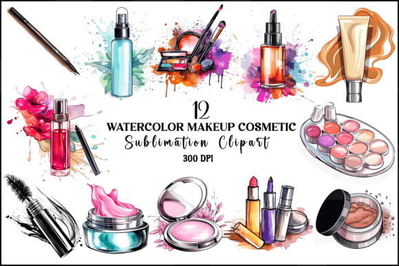 Watercolor Makeup Cosmetics Clipart Graphic AI Illustrations By Naznin sultana jui