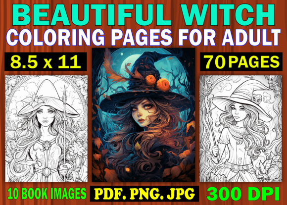 70 Beautiful Witch Coloring Pages Adults Graphic Coloring Pages & Books Adults By Design Shop