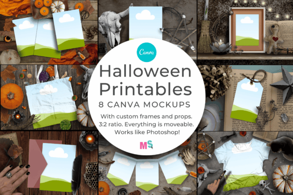 Canva Halloween Mockups for Printables Gráfico Mockups de Productos Por Mockup Scene