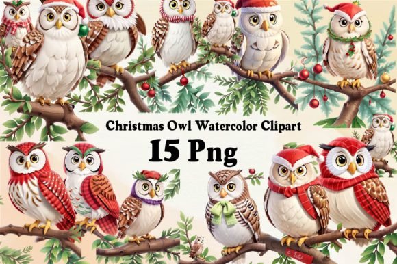 Christmas Owl Watercolor Clipart Graphic Illustrations By ArtStory