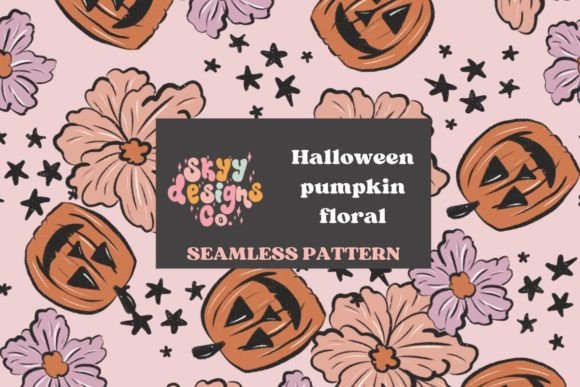 Halloween Pumpkin Floral Seamless File Graphic Patterns By skyydesignsco