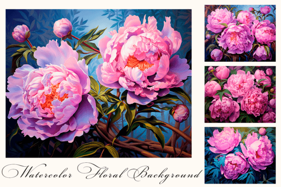 Pink Peonies Flowers Impressionism Moder Graphic Backgrounds By ElenaZlataArt
