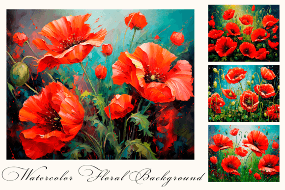 Red Poppies Flowers Impressionism Modern Graphic Backgrounds By ElenaZlataArt